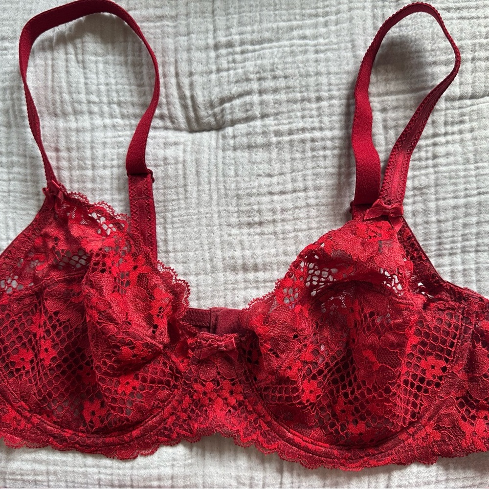 Adore Me Scarlet Lace Bra Red Sheer Lace